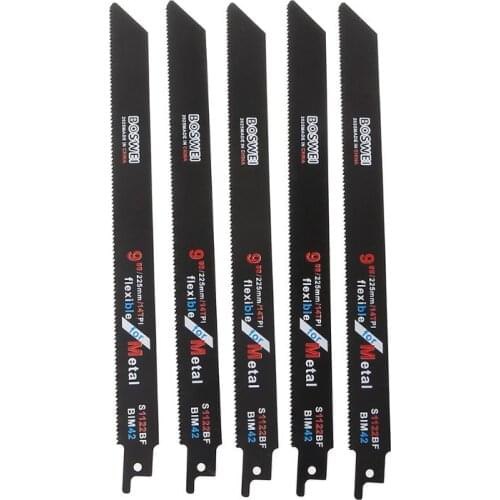 5Pcs 228mm/9in Blades Reciprocating Saw Sharp S1122BF BIM 14TPI For Cutting Metal Wood Black