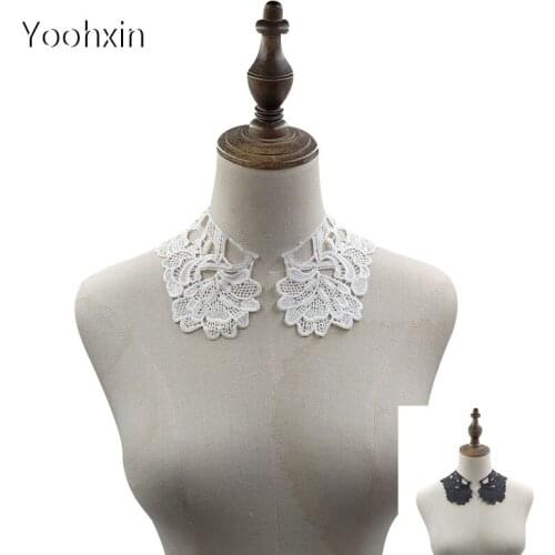HOT white black flower embroidery DIY lace collar Fabric Sewing Applique ribbon trim neckline guipure craft wedding home Textile