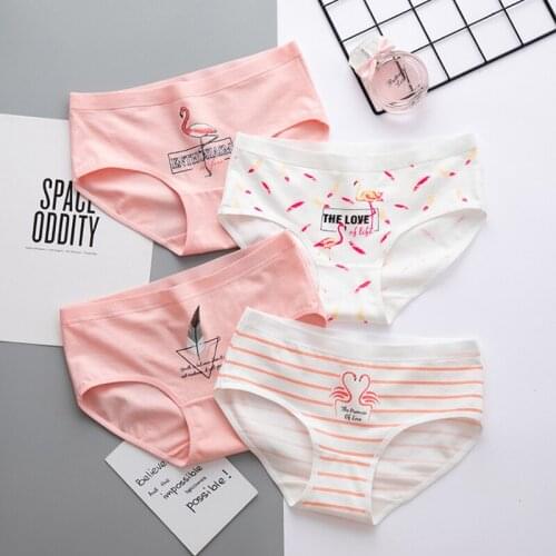 Sweet Cotton Love Heart Printed Panties Girls Underwear Breathable Stripe Women Pink Briefs Mid Waist Threaded Edge Lingerie