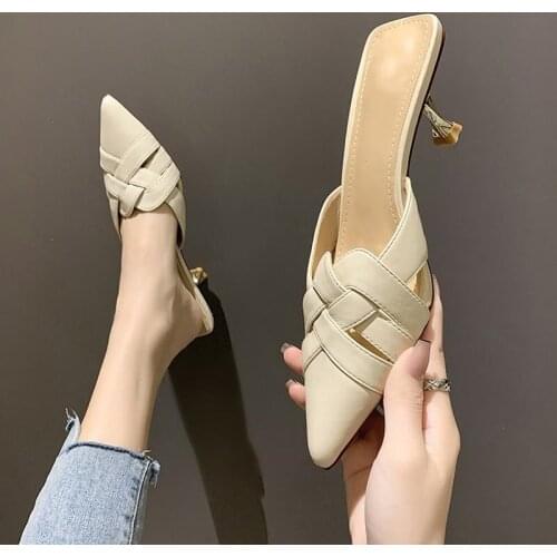 Fashion Summer Women Sandals Real Leather Pointed Toe Thin Heels Slingbacks Women Shoes Party Footwear Size 34-39