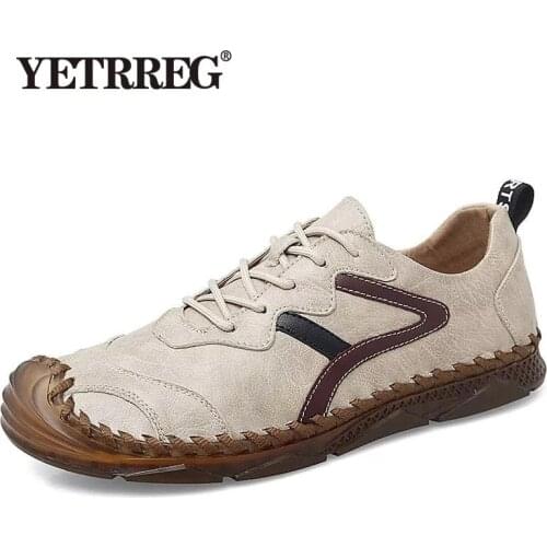 New Men Shoes Genuine Leather Casual Shoes Handmade Lace-up Men Loafers Comfort Walking Shoes Men Flats Moccasins Shoes Size 47