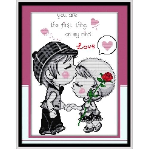 Heartbeat in first love cross stitch kit cartoon 14ct 11ct count print canvas stitching embroidery DIY handmade needlework