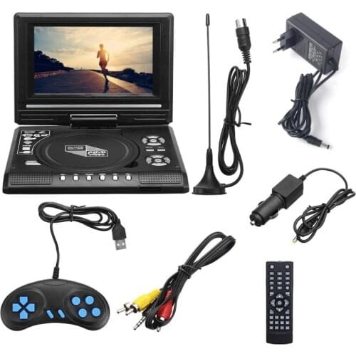 2021 New Portable DVD Player 7'' Screen w/ AV Cable TV Projector Function Support USB Flash Drive SD Card Support AV-in/Out