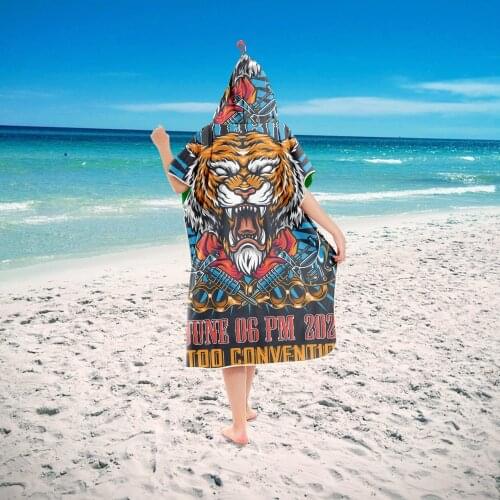 Adult Tiger Print Microfiber Beach Towel Dress Hooded Robe Poncho Bath Towel Swimming Pool Gym Fitness Bath Towels Summer