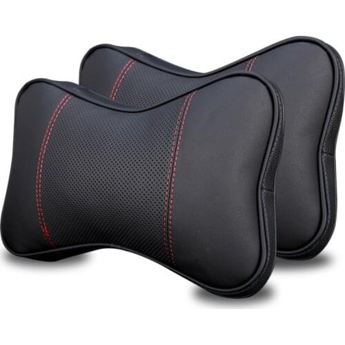 2 Packs Car Headrest Pillow Memory Foam Cushion with PU Cover Neck Support for Car Seat Black & Red