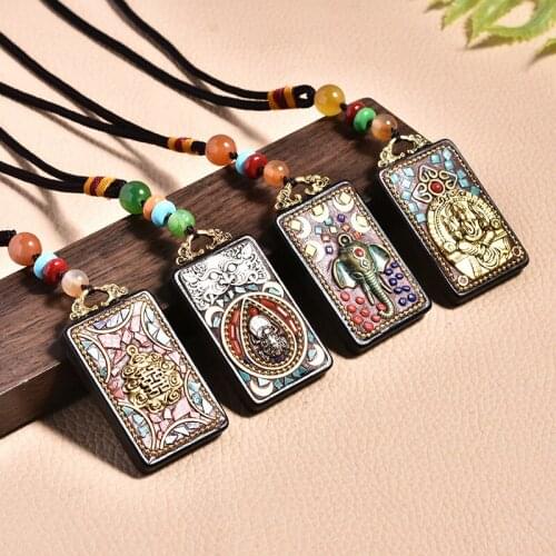 National Style Retro Handmade DIY Ebony Car Pendant 9 Colors for Choice Interior Decoration Nepalese Style Ebony Brass Mastic