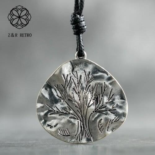 Silver Color Tree Of Life Pendants Long Women Jewelry Female Rope Chain Chokers Necklace Vintage Jewellery Suspension Decoration