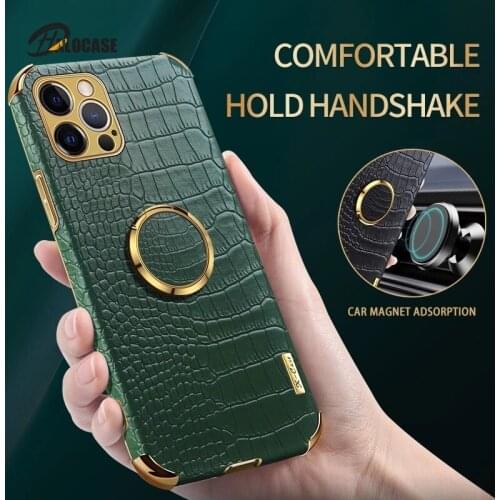 Luxury Case For iPhone 11 12 Pro Max X Xs XR Mini 7 8 Plus 6 6s Se2020 Leather Cover With Ring Holder Stand Plating Shockproof