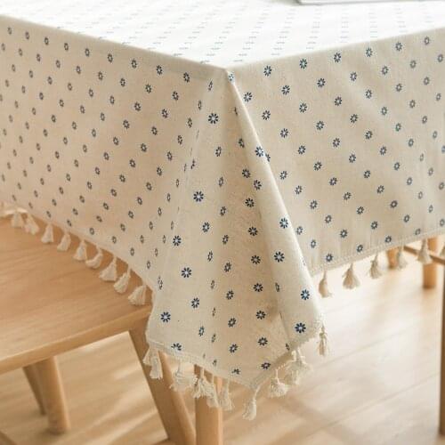 Blue Daisy Rectangular and Red Plaid Printed Cover Cotton Linen Tablecloth Washable Tea Table Fabric for Christmas Banquet