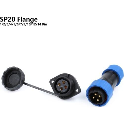 SP20 IP68 Flange Type Aviation Plug socket waterproof connector 1/2/3/4/5/6/7/9/10/12/14Pin Cable Wire Connectors