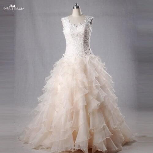 RSW1126 Vestido De Noiva Champanhe Venice Lace Floor Length Organza Ruffle Wedding Dresses