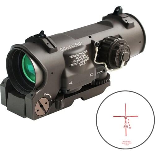 1x-4x Tactical Rifle Scope Fixed Dual Purpose Scope Red illuminated Red Dot Sight for Rifle Hunting Shooting with Rubber Covers
