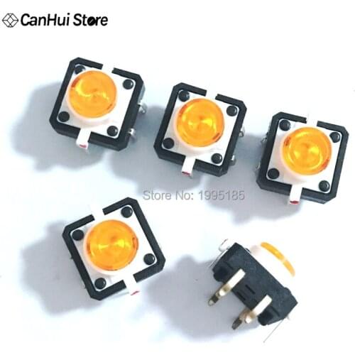 20 pcs/lot 12*12*7.3mm Tactile Push Button Switch Momentary Tact 12X12X7.0mm With LED Lights Yellow 12*12*7.3 12x12x7.3mm