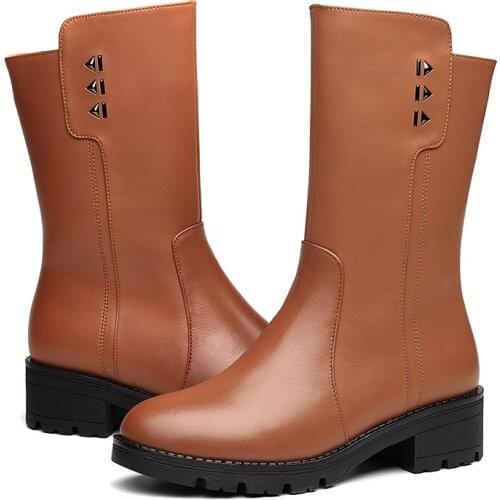 Warm Cotton Boots Winter New Genuine Rivet Thick With The Middle Boots Womens Boots