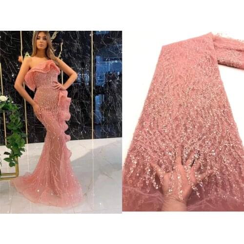 Embroidered Mesh Tulle fabric Factory price sequins and beads SYJ-168882 Nigerian lace fabrics