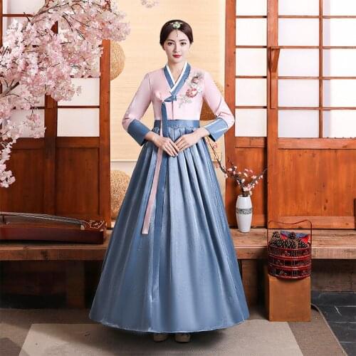 Hanbok Folk Traditional Female Costume Korean Dress Elegant Princess Palace Floral Embroidery Stage Performance Clothing Fashion