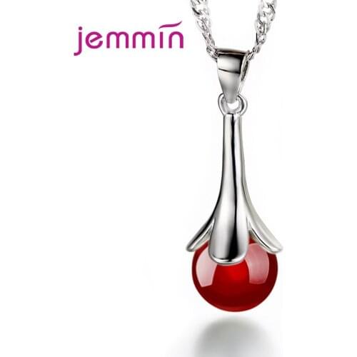 Vintage 925 Sterling Silver Necklaces Sexy Red Black Onyx Stone Flower Design Pendant Collar Jewelry Korean Accessories