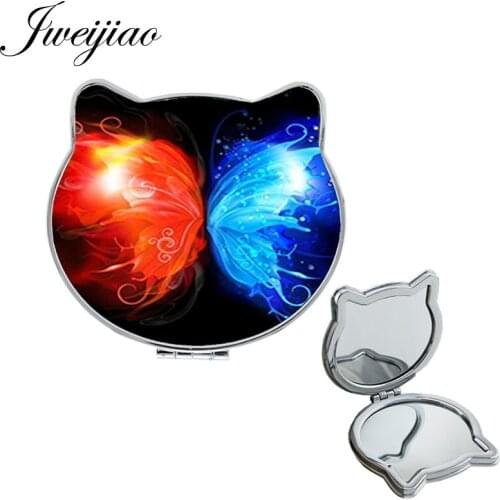 Youhaken Ice and fire Cat Ear Shaped Makeup Magnifier mirrors natural insect Mini Butterfly Compact PU photos mirror FQ291