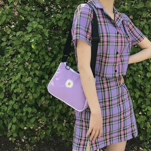 Women Small Shoulder Bag Daisy Embroidery Handbag Ladies' Vintage Crossbody Bag Zipper Half Moon Bags Waterproof Cloth Purse