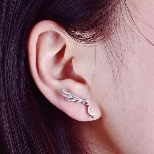 New Fashion High quality Zircon Angel wings Earrings For Women Unique Silver Metal Earrings Female Jewelry Party Gift Wholesale