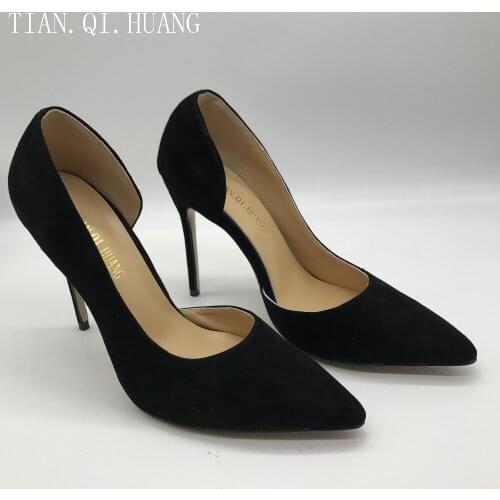 Women Pumps Sexy Open Toe Lace Fashion Pointed Toe Suede High Heels New Style Genuine Leather Shoes TIAN.QI.HUANG