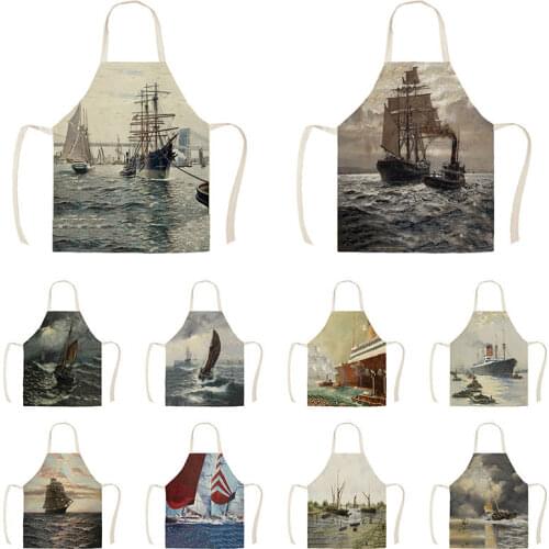 Sailing boat oil painting pattern kitchen apron women apron for kitchen Apron for hairdresser Woman kitchen apron Child apron