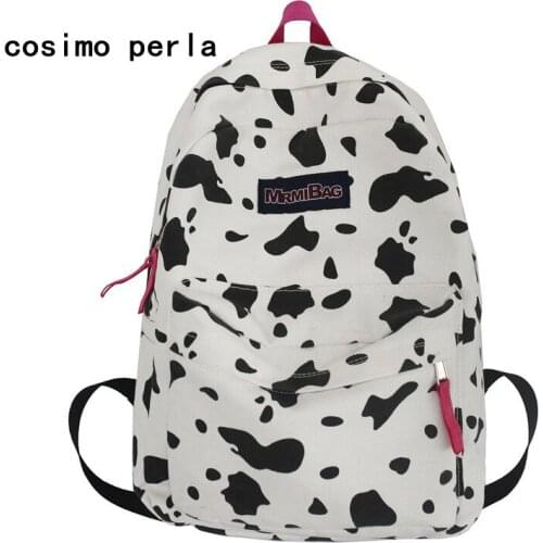 Women Canvas Backpack Cow Leopard Prints College Student School Bag Girl Bagpack Casual Bookbag Animal Pattern SAC A DOS Mochila
