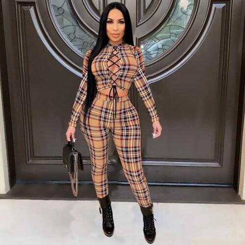 Autumn Two Piece Set Women Striped Bandage Long Sleeve Sexy Crop Top+Pants Sets Lounge Club Outfits Streetwear Wholesale Items