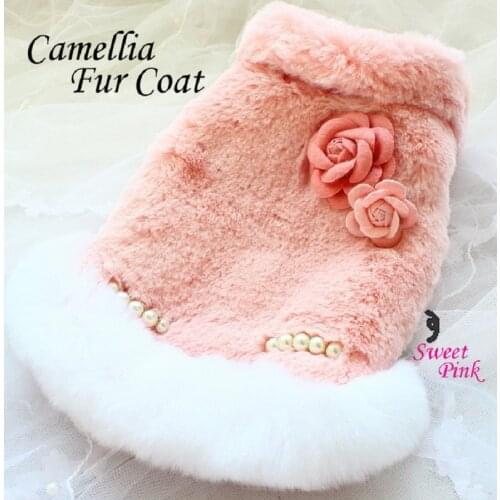 Free Shipping Winter Handmade Luxury Dog Clothes Camellia Celebrities Style Artificial Rabbit Hair Fur Coat Warm Pet Vest Yorkie