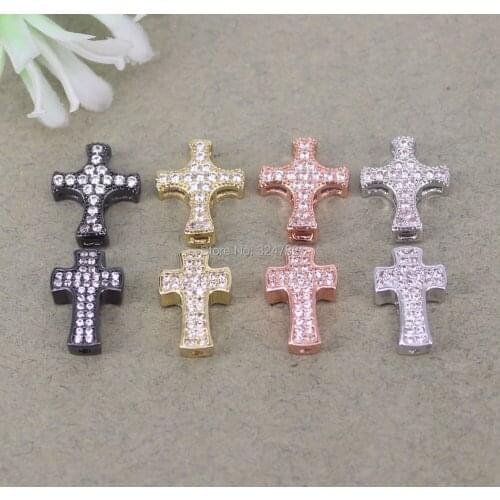10pcs Metal Copper Micro Pave White CZ Cross Connector Beads For Jewelry Making