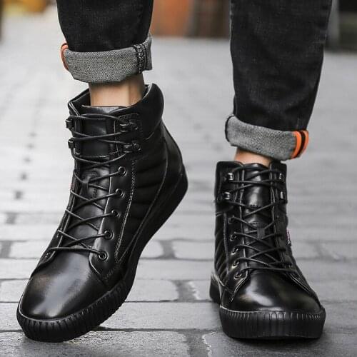 2020 Black High Top New Outdoor Mens Martin Boots Army Workwear Black Mens Leather Ankle Boots Mens Motorcycle Boots