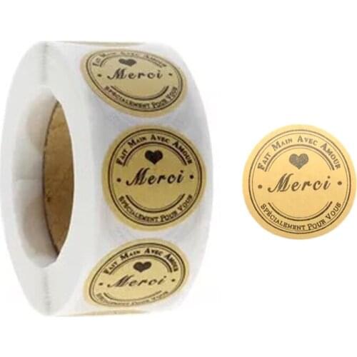 500pcs Kraft Merci French Thank You labels Stickers Envelope Package Seal