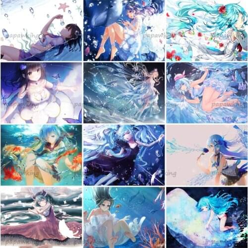 Anime Female Character Diamond Painting Full Drill Embroidery Cross Stitch Mosaic Kit Underwater World Cute Girl Room Decoration