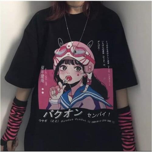 Anime Lollipop Girl Black T-shirt Casual Wear Summer Fashion Casual Sports Style Teenage Wear New Year Fashion Products