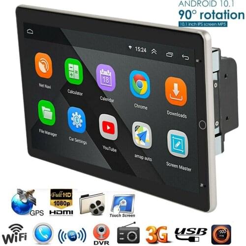 Autoradio 10.1"Rotatable IPS Android Car Stereo MP5 Double 2Din GPS Navi AUX USB BT WIFI FM Radio