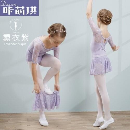 Free Shipping Cotton Leotard with Lace Skirt Ballet Practice Dance Dress for Girl Kid Gymnast Dancewear Ballet Costume C0003