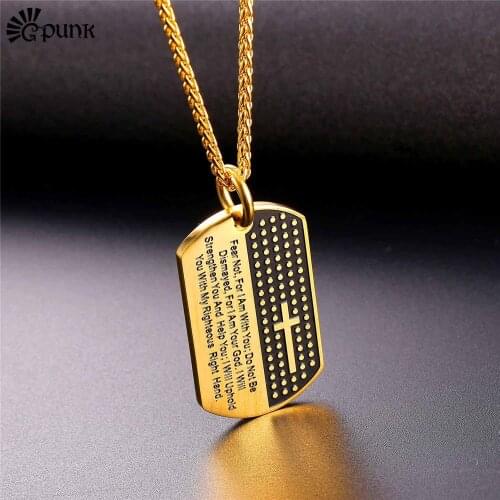 Bible cross dog tag necklace for men with 316L stainless steel chain Christian jewelry gift P2378G