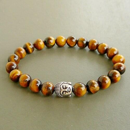Mens Buddha Wrap Bracelet, Meditation, Yoga , Tiger Eye Bracelet