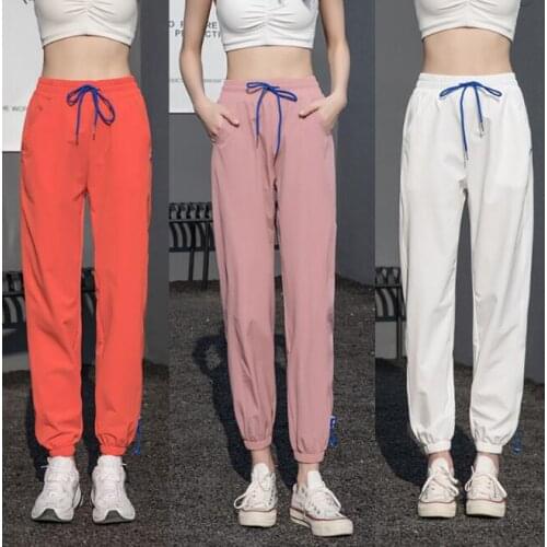 Quick-drying loose slimming sports pants womens corset feet leisure fitness solid color pockets high waist leisure