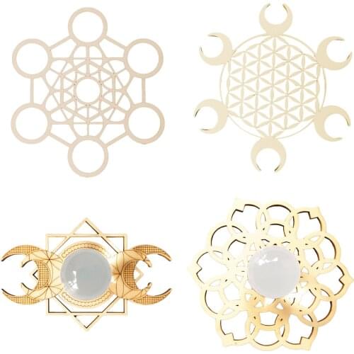 Flower Of Life Wooden Ornament Grid Board Geometry Wall Hanging Pendant DIY Crystal Stone Healing Decor Coaster