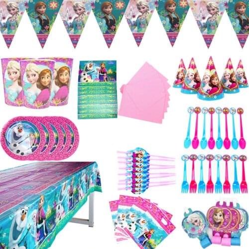 Disney Elsa Princess Birthday Party Decorations 1st baby girl favor Diy Disposable Tableware Birthday Party Decorations Supplies