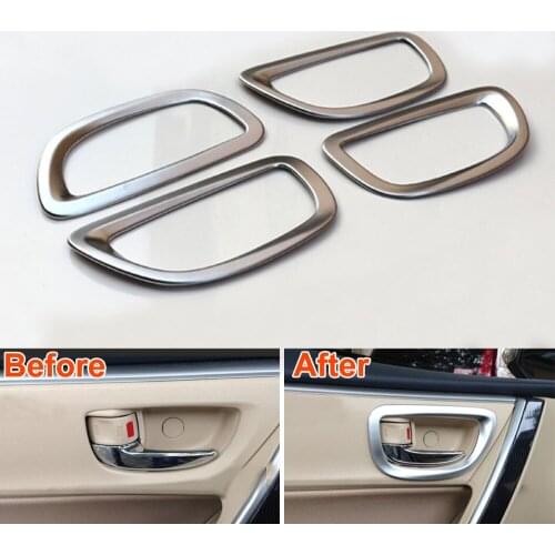 For Toyota Corolla 2014 4pcs ABS Chrome 4Pcs Inner Side Door Handle Bowl Cover Frame Bezel Garnish Trim Silver Car Accessories