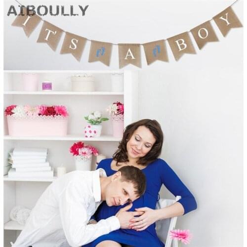 ITS A BOY& ITS A GIRL Natural Burlap Hessian Bunting Banner for Kids Baby Shower Supplies Birthday Party Background Decoration