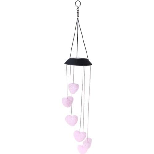 H7JB 1Pcs Solar Wind Chimes Light 6 LED Colorful Love Heart Wind Chime Lamp Garden Hanging Lamp Valentines Day Gift for Outdo