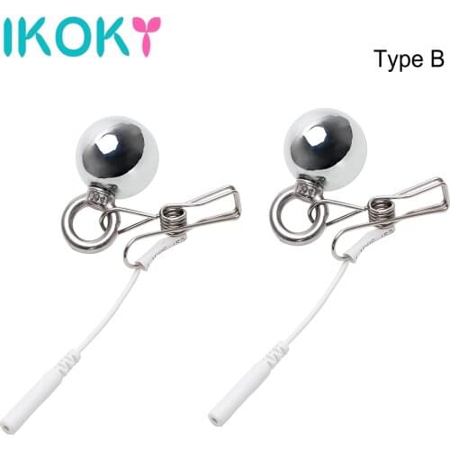 IKOKY Electro Shock Metal Ball Nipples Clamps SM Bondage Accessories Sex Products Clitoris Clip Sex Toys for Woman Adult Games