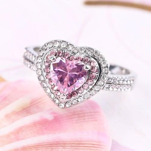Exquisite Heart Rings For Women Exquisite Pink Zirconia Engagement Wedding Jewelry Silver Color Rings For Women Bridal Gift