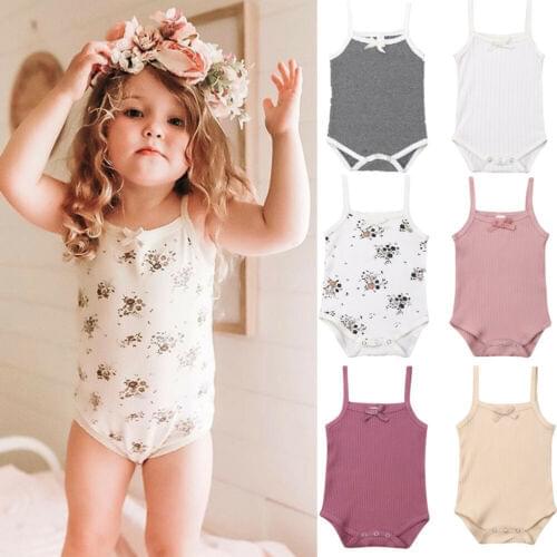 3PCS/Pack Newborn Baby Girl Floral Bodysuit Infant Sleeveless Striped Babygrow Jumpsuit Home Wear Outfit Kids Clothes New Sale