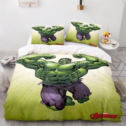 Disney Cartoon Hulk Green 3D Bedding Sets Boys Avenger Hero Character Pillowcase Duvet Cover Set for Bedroom Decor