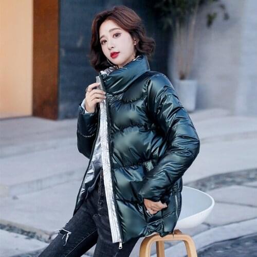 Solid Glossy Thick Winter Jacket Women Zipper With Pocket Ladies Jacktes Coats Loose Leisure Fashion Outerwear Clothing Quilted