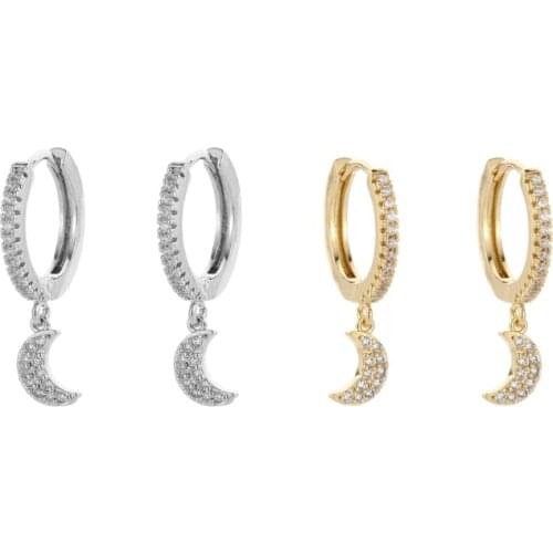 LOOXI New Fashion Cubic Zirconia Gold Hoop Moon Earrings High Quality Crystal Round Earrings for Women Girls Korean JewelryGift